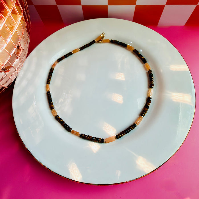 16 inch Tiger’s Eye and Sunstone Cleo Necklace with lobster clasp