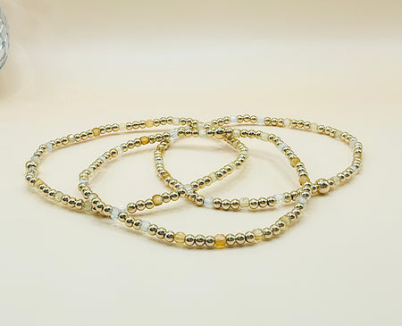Gold filled beaded bracelets with citrine cube gemstones