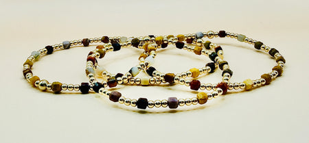 Gold filled beaded bracelets with colorful mookaite cube beads