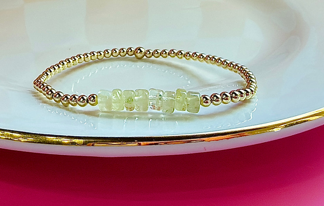 Stevie Prehnite bracelet with 14k gold-filled beads featuring pale green gemstone accents